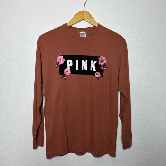 VS Pink Rust & Pink Floral Logo Graphic Long Sleeve Tee XS - Picture 2 of 6